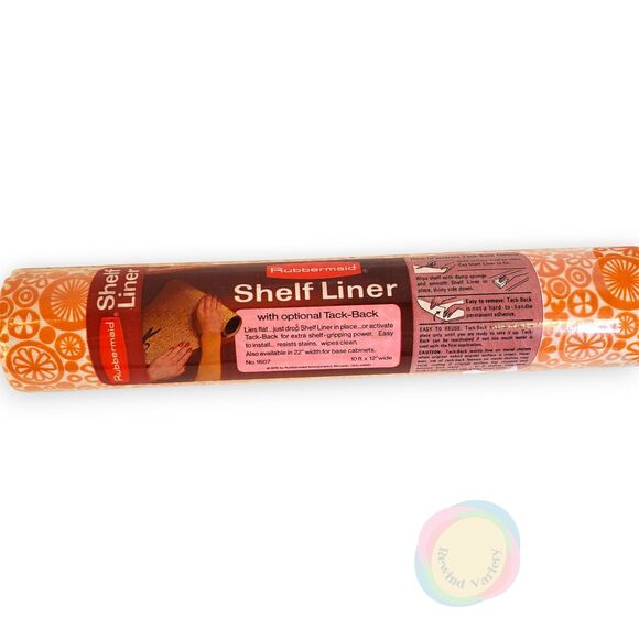 Vintage NOS 1976 Rubbermaid Shelf Liner Orange Groovy Floral MCM Tack Back 10' - Picture 1 of 11